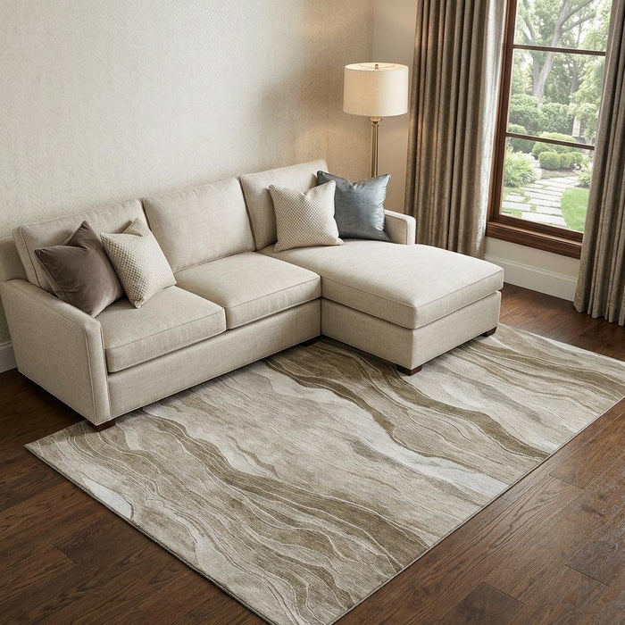 10' X 14' Striped Washable Area Rug With UV Protection (692505) - Brown / Beige