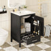Giga bathroom vanity with ceramic sink, soft-close drawers, door organizer, divider drawer, and adjustable foot pads.