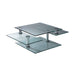 HomeRoots 32-inch clear glass and silver metal coffee table with three shelves, modern and stylish living room furniture.