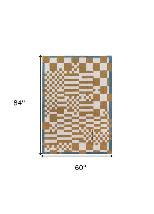 6' X 8' Geometric Washable Area Rug (551846) - Blue / Brown