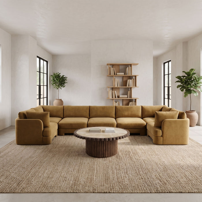 Meridian Furniture Hammond velvet performance fabric 7-piece U-shaped sectional with plush upholstery and modern design.