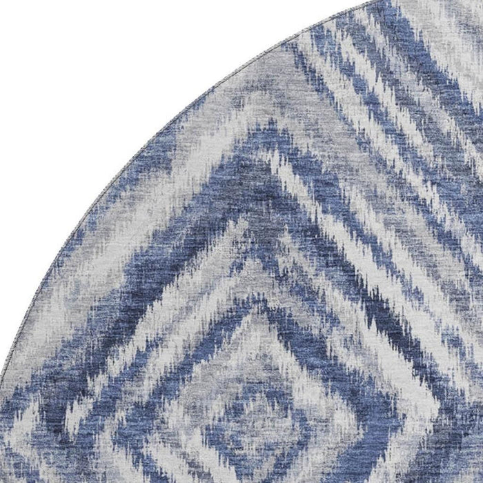 8' Geometric Washable Round Rug With UV Protection - Blue / Gray