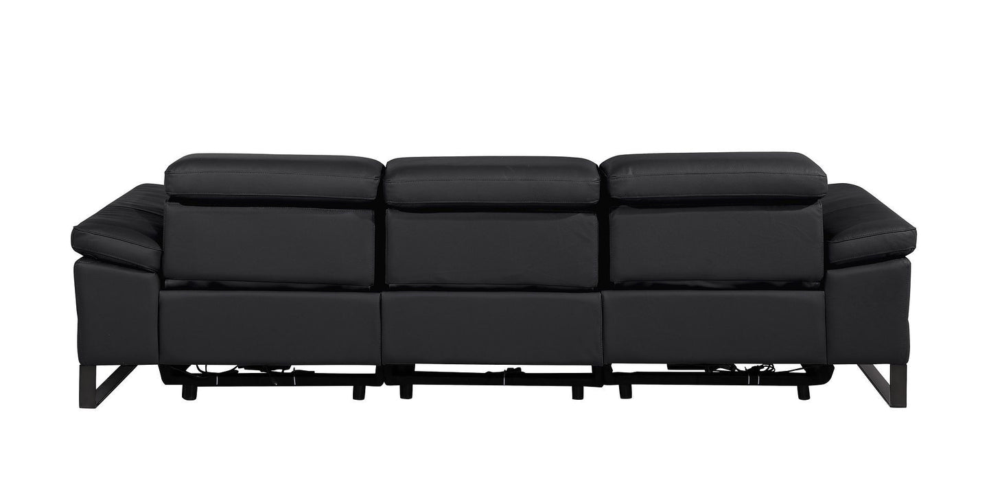 Top Grain Leather Reclining Metal USB Sofa (720334) - Black