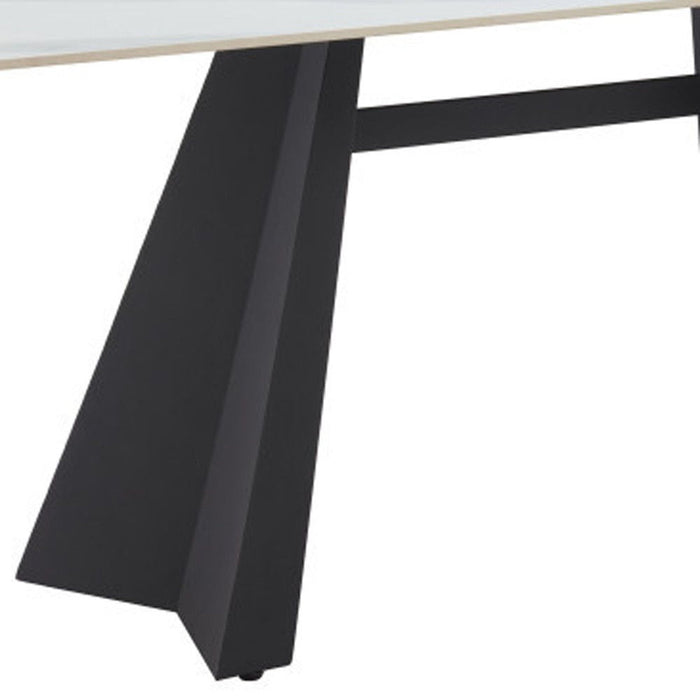 79" Sintered Stone And Steel Double Pedestal Base Dining Table - White