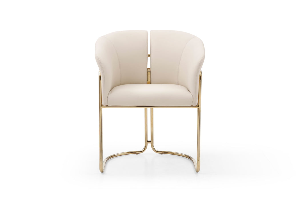 Faux Leather Metal Partially Open Back Dining Arm Chair - Beige / Gold
