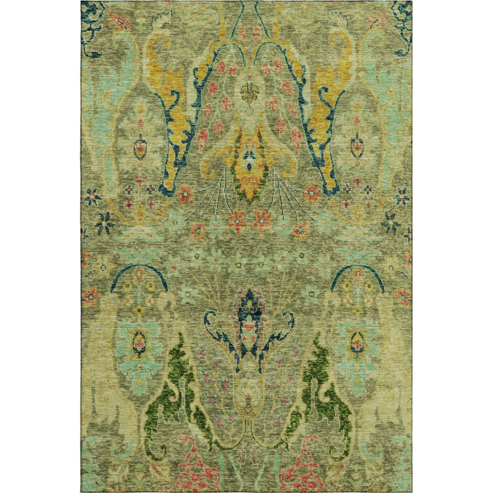 10' X 14' Floral Washable Area Rug With UV Protection (708487) - Green / Blue / Gold