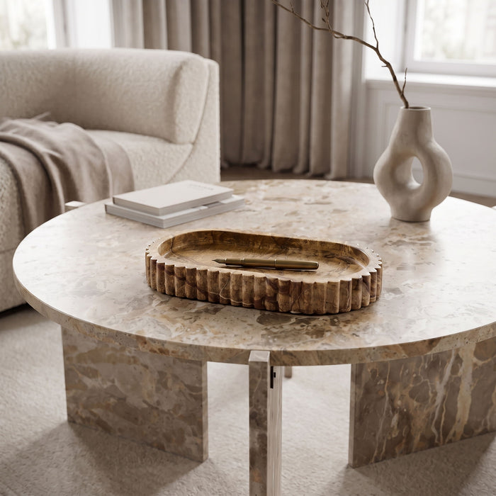 Marble tray from Meridian Furniture's Khloe collection, featuring a sleek genuine marble surface and elegant design.