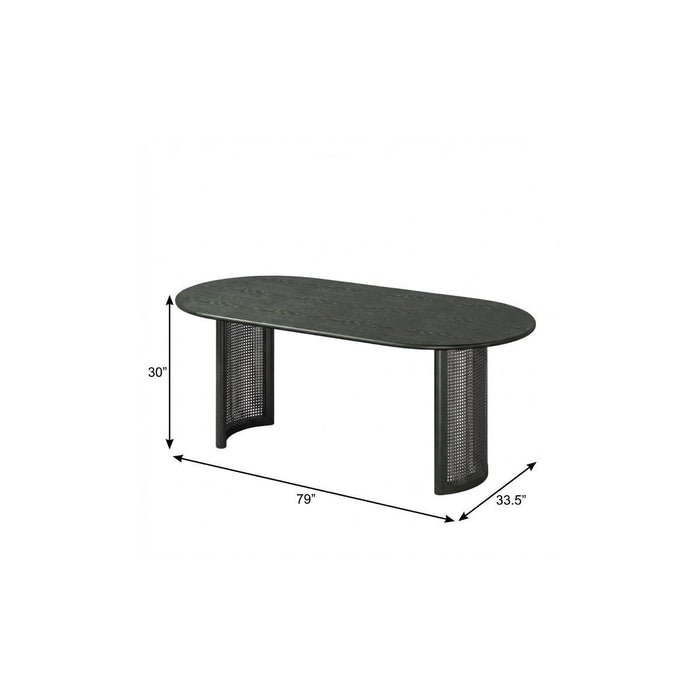 79" Solid Wood Dining Table With Double Pedestal Base Oval - Black