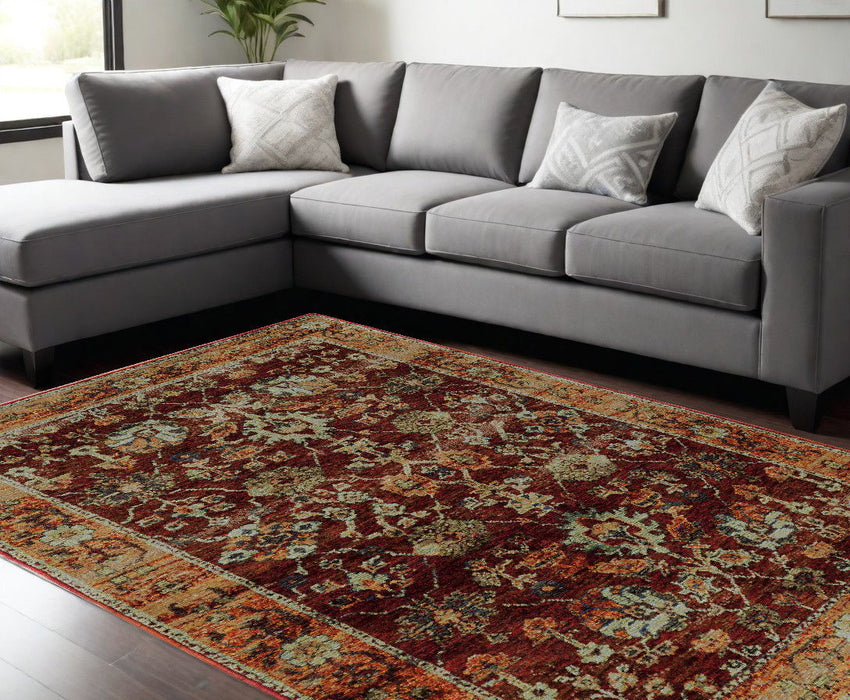 10' x 13' Oriental Power Loom Area Rug - Red And Gold