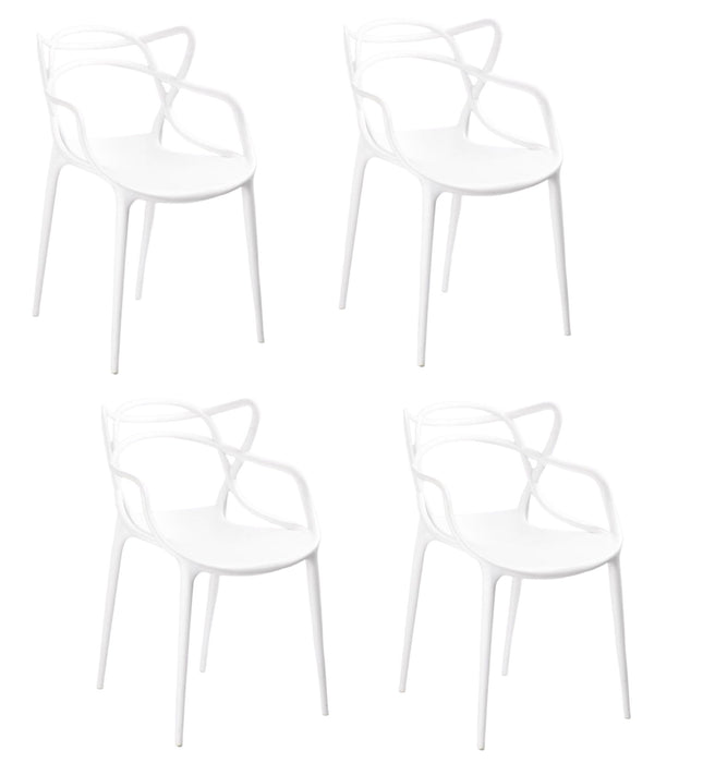 Heavy Duty Plastic Open Back Dining Arm Chairs (Set of 4) - White