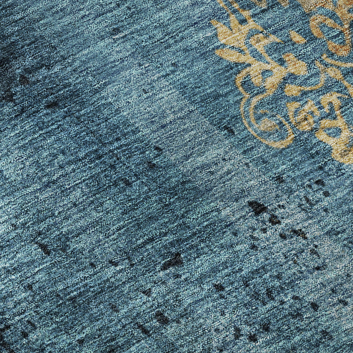 10' X 14' Floral Washable Area Rug With UV Protection (701413) - Blue / Gold