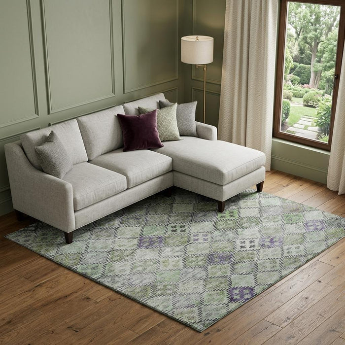 10' X 14' Geometric Washable Area Rug With UV Protection (683824) - Green / Purple / Gray