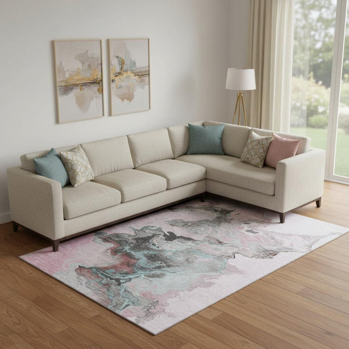 10' X 14' Abstract Washable Area Rug With UV Protection (697272) - Pink / Blue / Silver