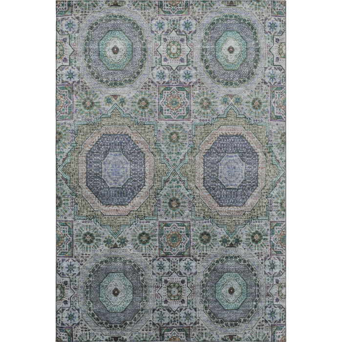 10' X 14' Medallion Washable Area Rug With UV Protection (708217) - Green / Blue / Gray