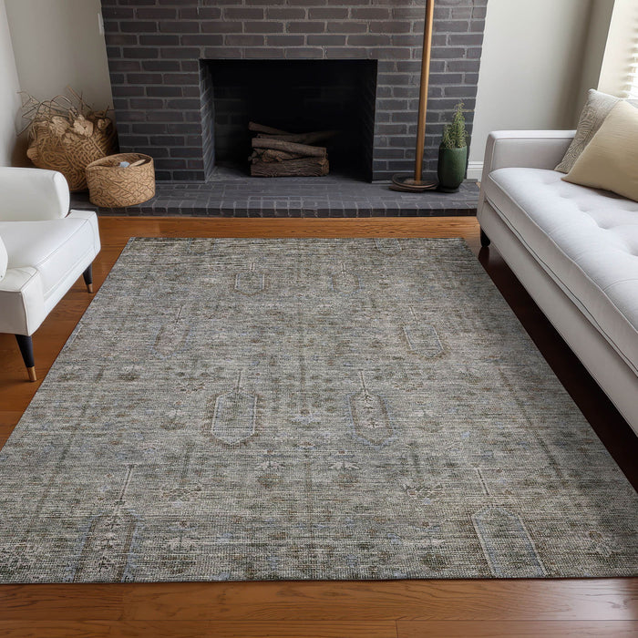 10' X 14' Southwestern Washable Area Rug With UV Protection - Granite Gray And Silver