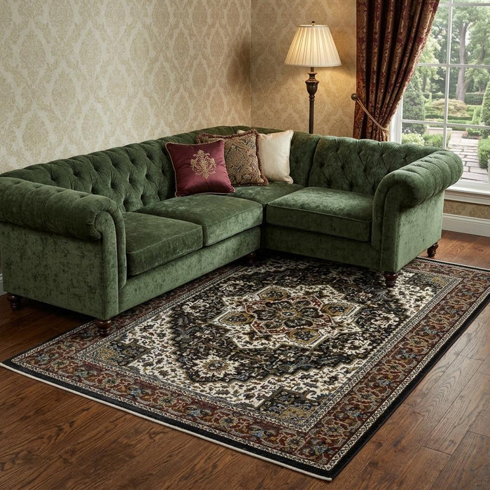8' X 11' Medallion Area Rug With Fringe (576151) - Navy Blue