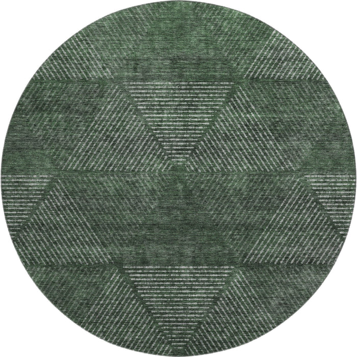 8' Geometric Washable Round Rug With UV Protection - Fern Green And Emerald