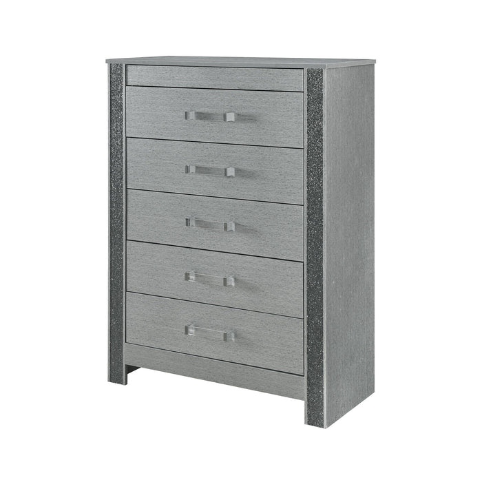 36" Wood Five Drawer Dresser - Silver