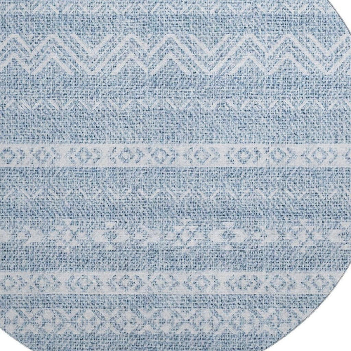 8' Southwestern Washable Round Rug Polyester With UV Protection - Blue And Ivory