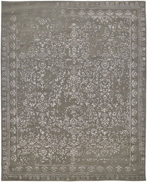 10' x 14' Wool Floral Tufted Handmade Distressed Area Rug - Gray Taupe And Silver