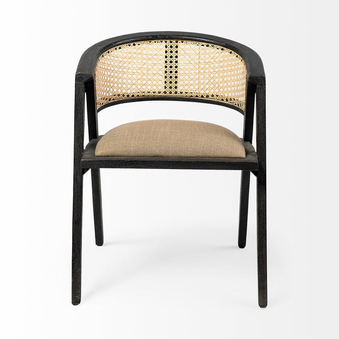 Upholstered Linen Open Back Dining Arm Chair - Gray