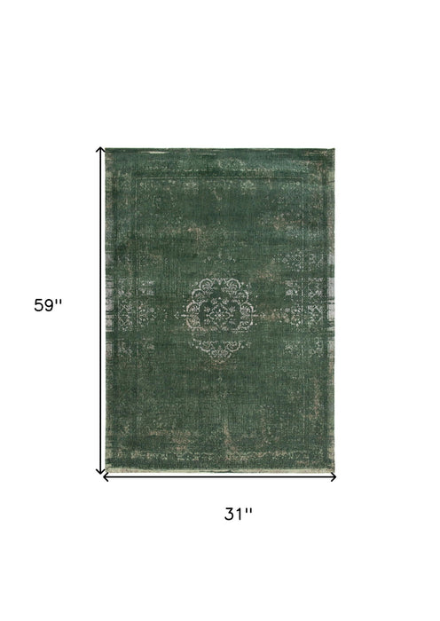 3' x 5' Medallion Non Skid Area Rug - Green And Gray