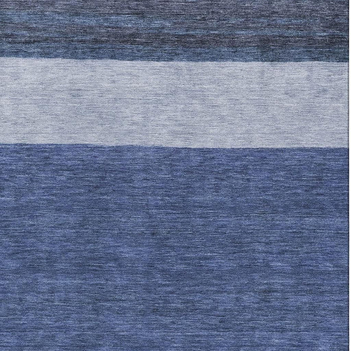 10' X 14' Striped Washable Area Rug With UV Protection (695120) - Navy Blue / Ivory / Gray
