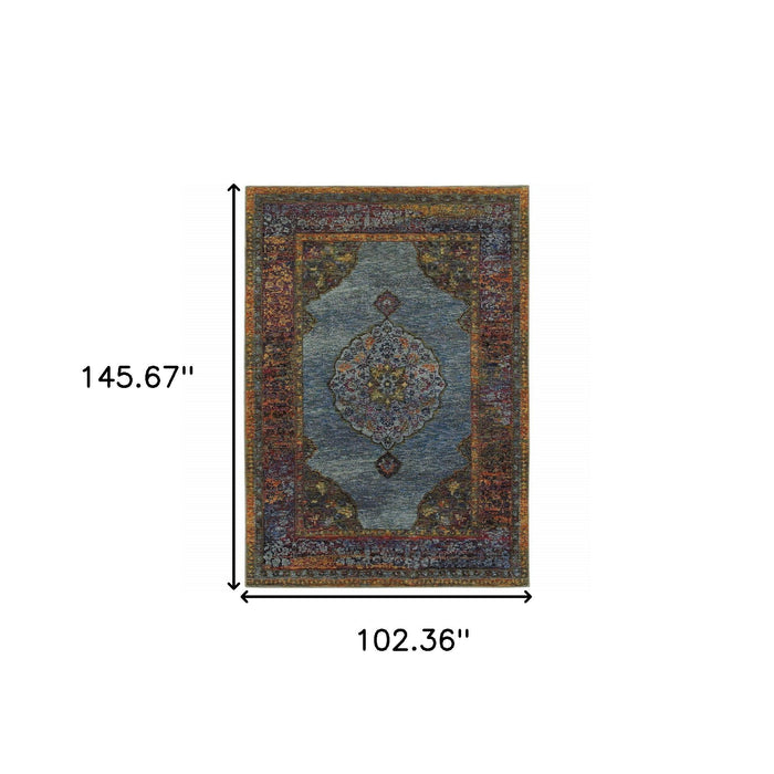 8.5' x 12.1' Oriental Power Loom Area Rug - Blue And Beige