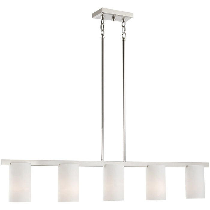 Dimmable Five Light Chandelier With Shades - Nickel