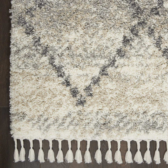 4' X 6' Geometric Shag Non Skid Area Rug With Fringe (552485) - Ivory / Gray