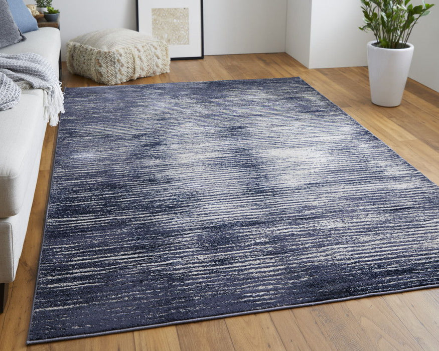 12' x 15' Striped Power Loom Distressed Area Rug - Blue Gray And Ivory