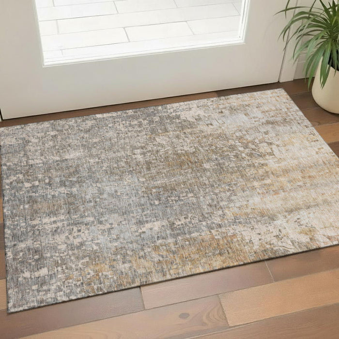 3' X 5' Abstract Washable Area Rug With UV Protection (650231) - Beige / Gray