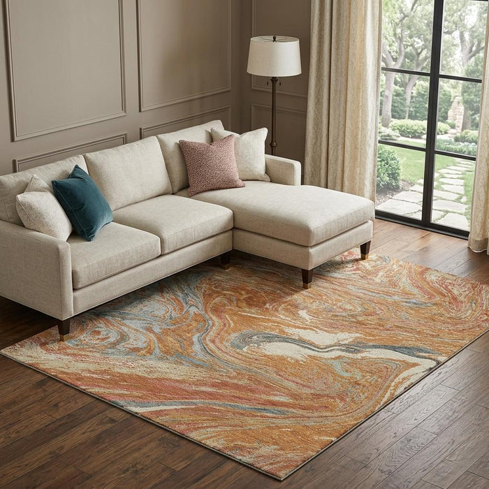 10' X 14' Abstract Washable Area Rug With UV Protection (683153) - Rust / Gray / Ivory