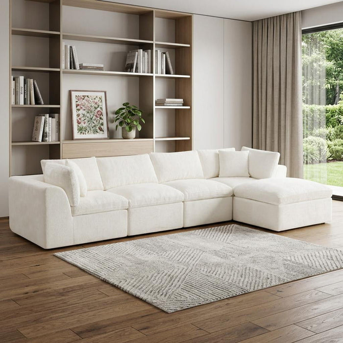 Chenille Modular Sofa Chaise With Ottoman Toss Pillows (725203) - Beige