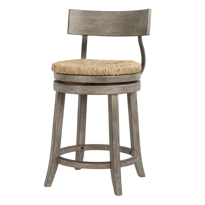 Rattan And Solid Wood Low Back Counter Height Swivel Bar Chair - Brown / Gray