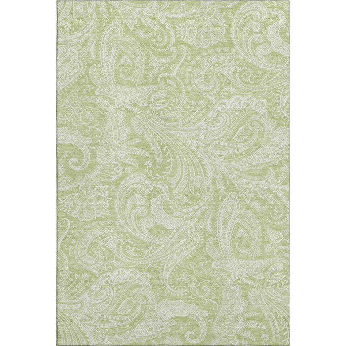 8' X 10' Paisley Washable Area Rug With UV Protection (654630) - Artichoke Green / Ivory