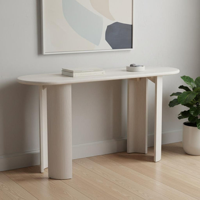 Solid Wood Oval Console Table - White