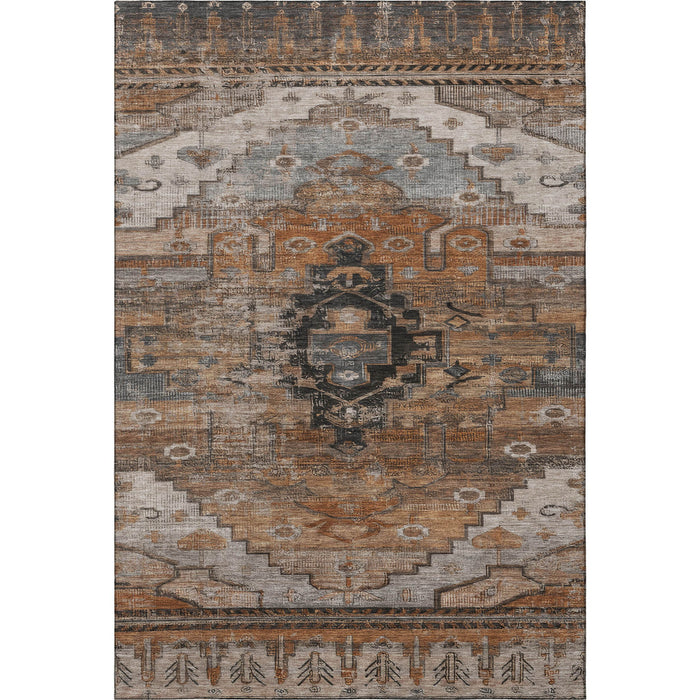 10' X 14' Oriental Washable Area Rug With UV Protection (701057) - Terra Cotta / Gray / Beige