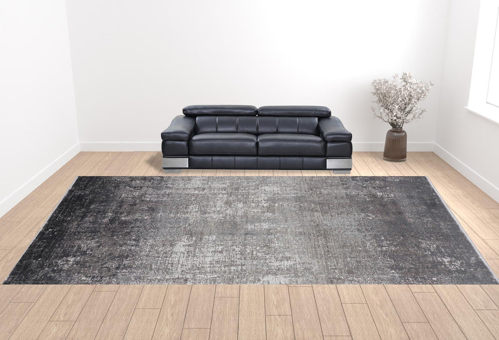 13' X 20' Abstract Power Loom Distressed Area Rug - Gray Black And Silver