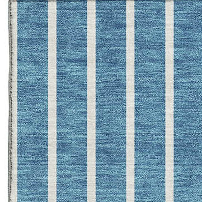 10' X 14' Striped Washable Area Rug With UV Protection (678329) - Teal / Ivory / Aqua