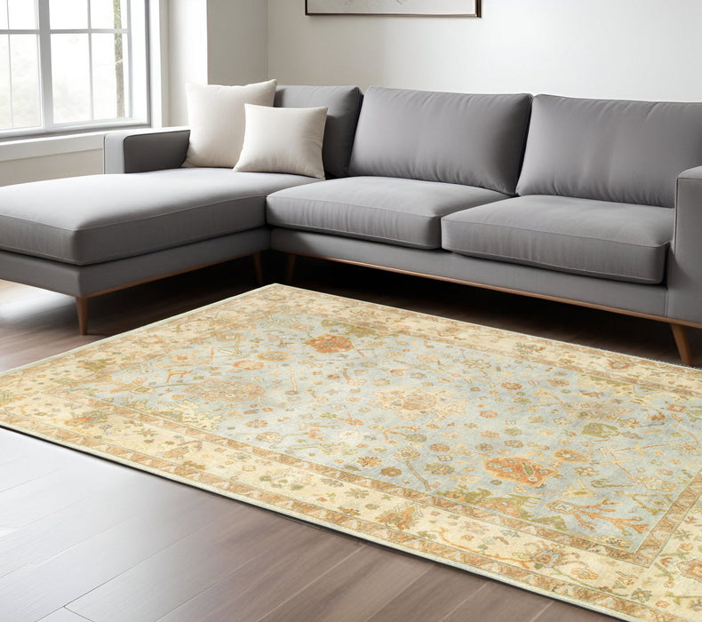 10' X 14' Wool Oriental Hand Knotted Area Rug - Blue And Sand