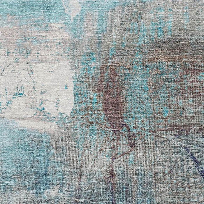 10' X 14' Abstract Washable Area Rug With UV Protection (718424) - Teal / Ivory