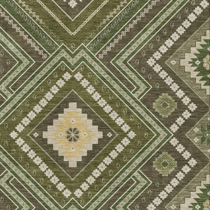 10' X 14' Tribal Washable Area Rug With UV Protection (679306) - Olive Green / Ivory / Brown
