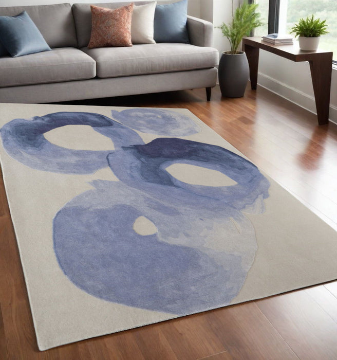 5' x 8' Abstract Hand Tufted Area Rug - Ivory And Blue
