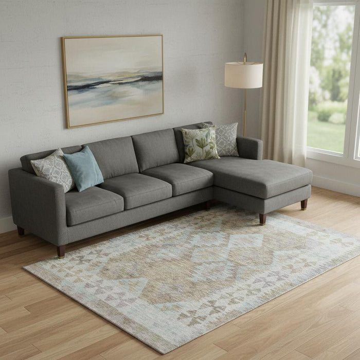 10' X 14' Tribal Washable Area Rug With UV Protection (707941) - Khaki / Ivory