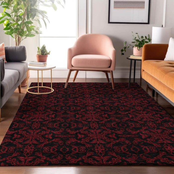 8' X 10' Medallion Washable Area Rug With UV Protection - Red And Black