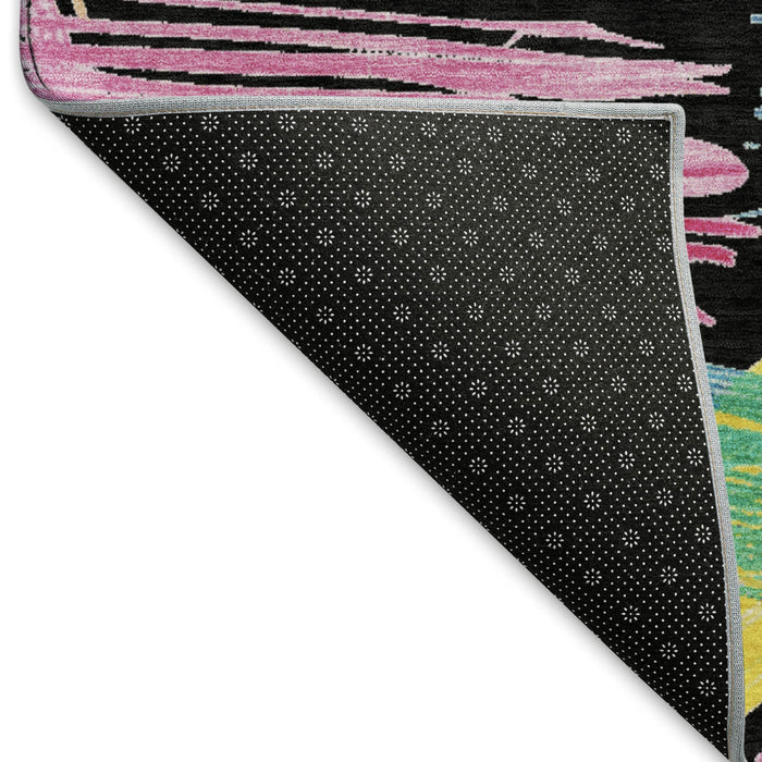 10' X 14' Striped Washable Area Rug With UV Protection (697476) - Black / Pink / Yellow