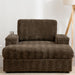 Giga oversized indoor chaise lounge with rabbit fur upholstery, storage ottoman, armrests, cup holders, and deep seat for comfort