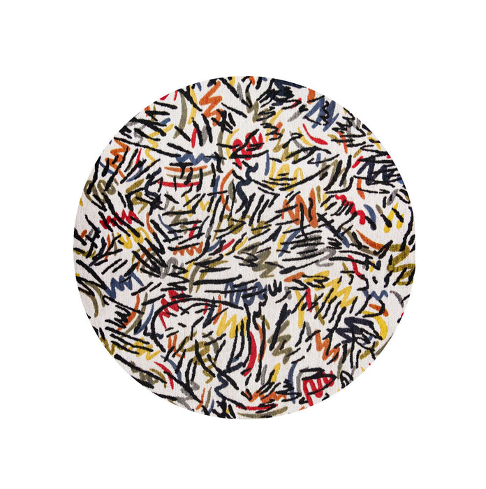 8' Round Abstract Non Skid Area Rug - White