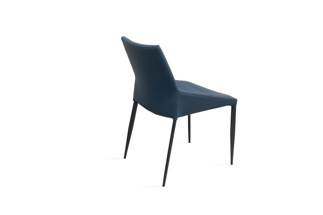 Faux Leather Metal Dining Side Chairs (Set of 2) - Navy Blue / Black